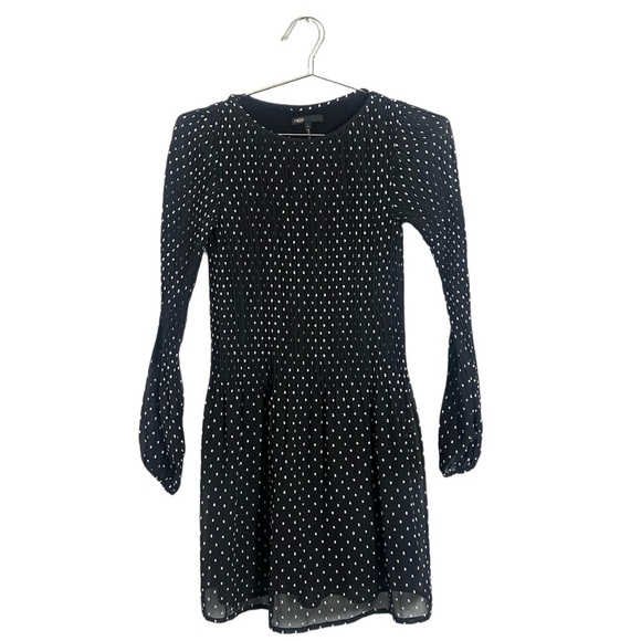 Maje Black Polka Dot Chiffon Rockito Pleated Mini Dress Size 1/S - Picture 2 of 5
